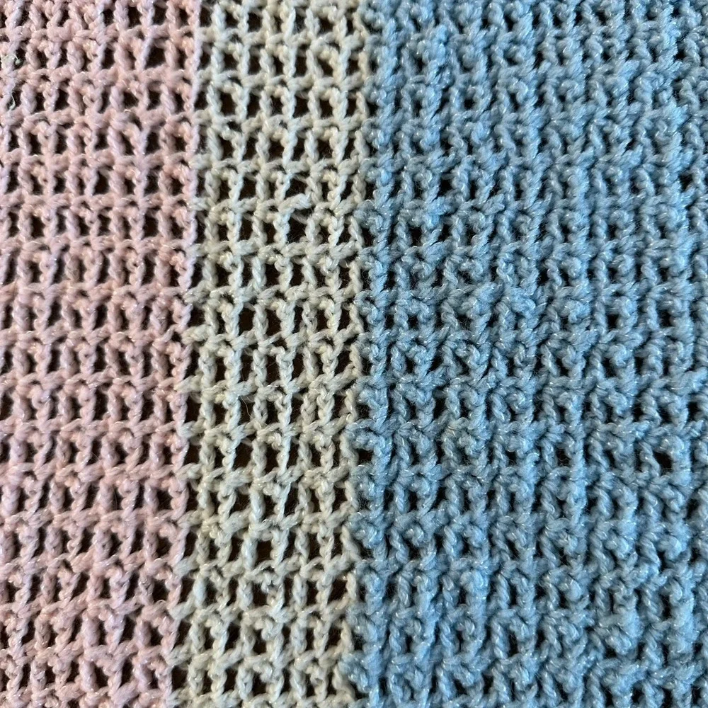 Handmade Crochet Baby Blanket Afghan Blue Pink White 31'' x‎ 26''